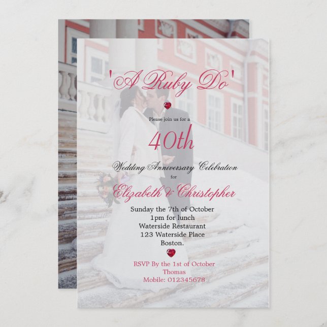 40th Wedding Anniversary Photo Elegant A Ruby Do I Invitation (Front/Back)