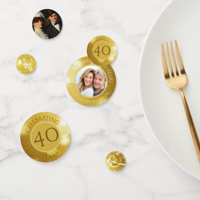 40th Wedding Anniversary Photo Gold Personalised Confetti (Group)