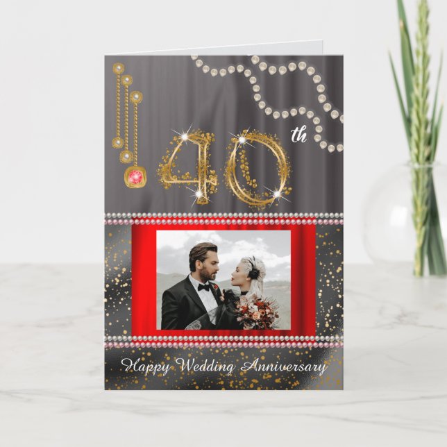 40th Wedding Anniversary Photo Greeting | Ruby Gem Card (Front)