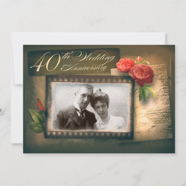 40th wedding anniversary photo vintage invitations (Front)