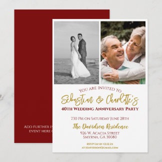 40th Wedding Anniversary Photograph Ruby Invitation