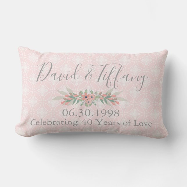 40th Wedding Anniversary Pink and Silver Lumbar Cushion (Front)
