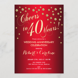 40th Wedding Anniversary - Red & Gold Invitation
