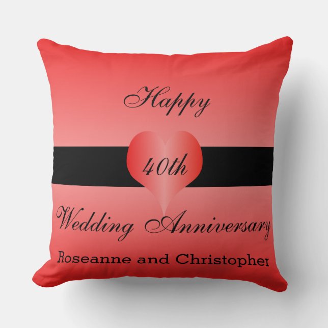 40th Wedding Anniversary Red Heart Cushion (Front)