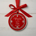 40th Wedding Anniversary Red Photo Keepsake Ornament<br><div class="desc">Give Mum and Dad a keepsake to serve as a daily reminder of this important marital milestone. This 40th wedding anniversary red damask and faux diamonds design is uniquely suited for this occasion. Just add details and names and photo on back to create a keepsake that they can cherish in...</div>