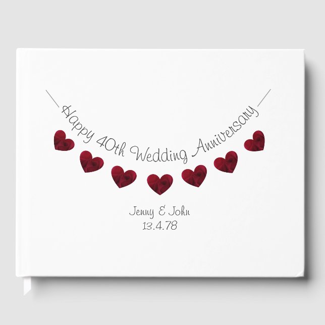 40th Wedding Anniversary red rose bunting Guest Book (Front)