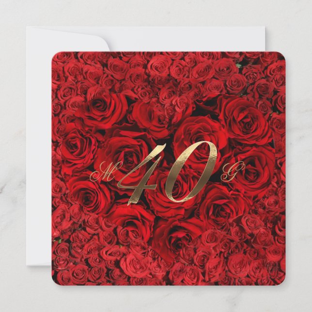 40th Wedding Anniversary Red Roses Heart Elegant I Invitation (Front)