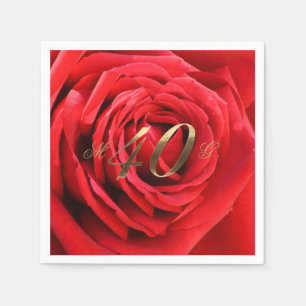 40th Wedding Anniversary Red Roses Heart Elegant Napkin