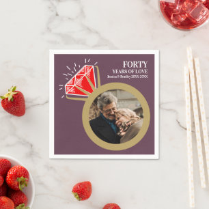 40th wedding anniversary red ruby ring photo napkin