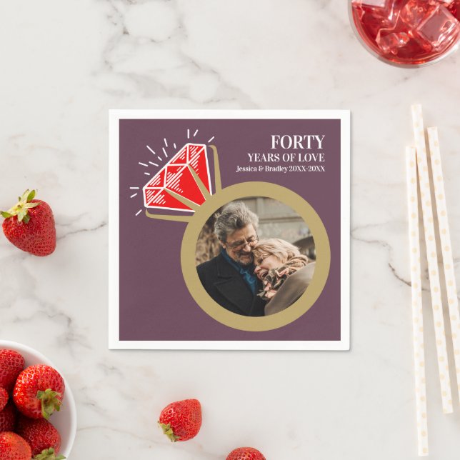 40th wedding anniversary red ruby ring photo napkin (Insitu)