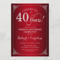 40th Wedding Anniversary - Red Silver Damask
