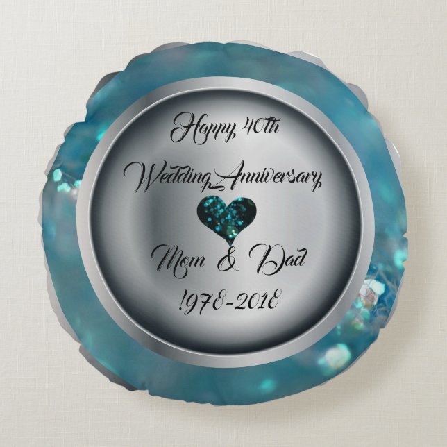 40th Wedding Anniversary Round Throw Pillow (Front)
