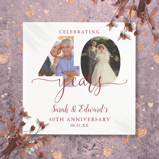 40th Wedding Anniversary Ruby 2 Photo Napkin (40th Wedding Anniversary Ruby 2 Photo Napkins)