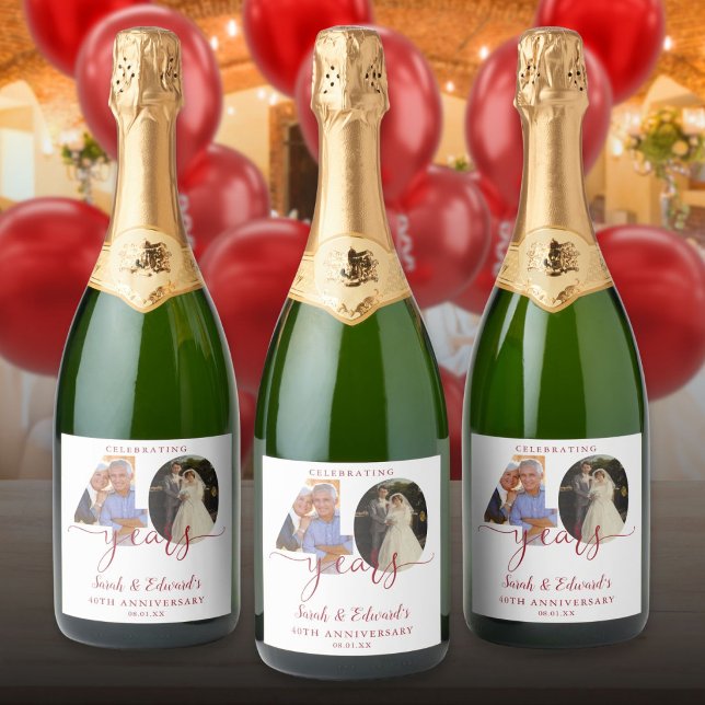 40th Wedding Anniversary Ruby 2 Photo Sparkling Wine Label (40th Wedding Anniversary Ruby 2 Photo Sparkling Wine Label)