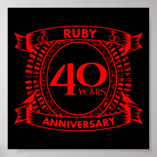 40th wedding anniversary ruby crest poster