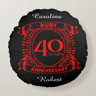 40th wedding anniversary ruby crest round cushion