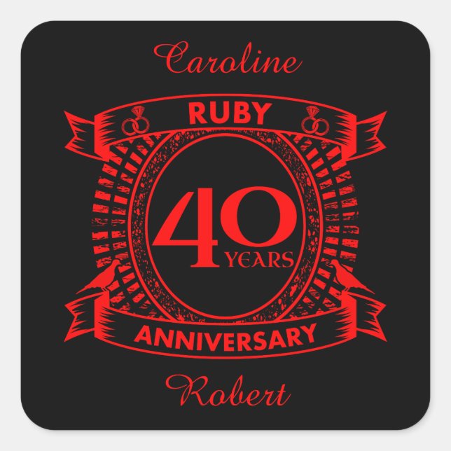 40th wedding anniversary ruby crest square sticker (Front)