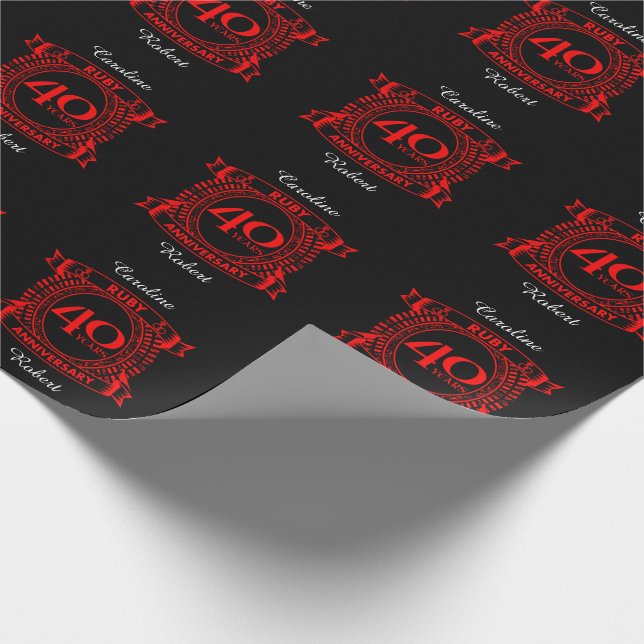 40th wedding anniversary ruby crest wrapping paper (Corner)