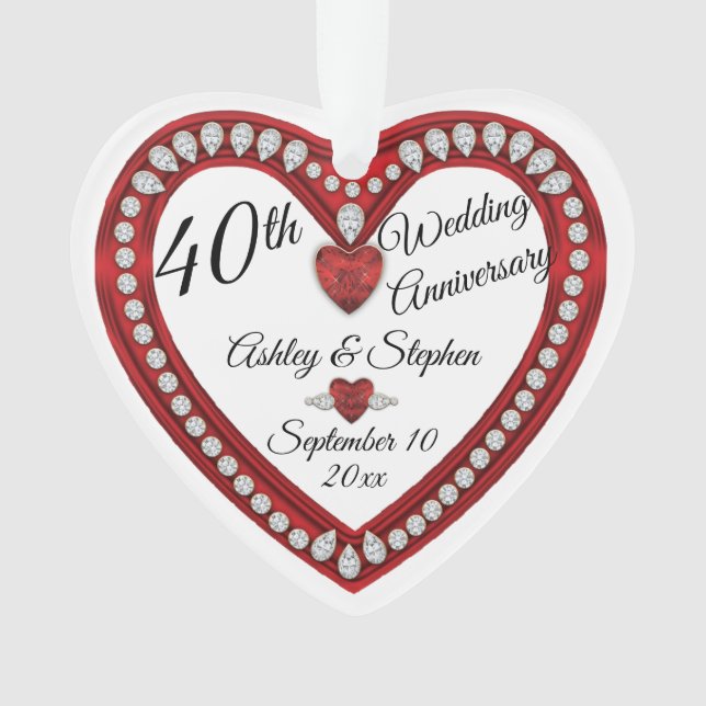 40th Wedding Anniversary Ruby Diamonds Keepsake Ornament (Front)