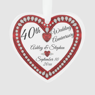 40th Wedding Anniversary Ruby Diamonds Keepsake Ornament