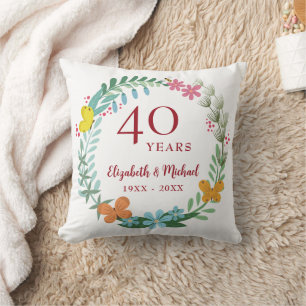 40th Wedding Anniversary Ruby Floral Butterfly Cushion