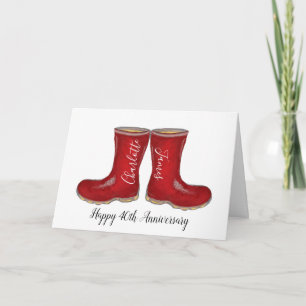 40th Wedding Anniversary ruby gardening welly boot Card
