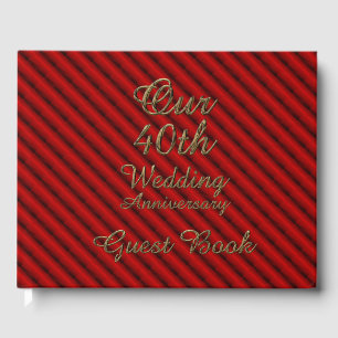 40th Wedding Anniversary Ruby Gold Typography Guest Book