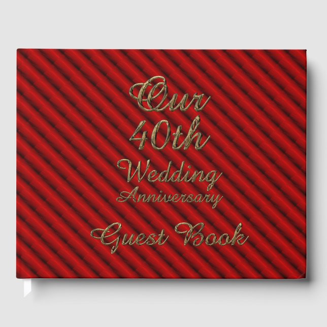 40th Wedding Anniversary Ruby Gold Typography Guest Book (Front)