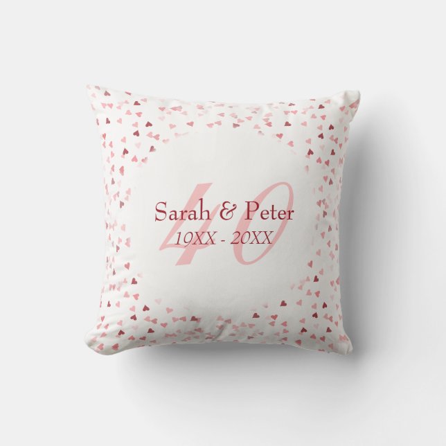 40th Wedding Anniversary Ruby Hearts Confetti Cushion (Front)