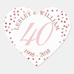 40th Wedding Anniversary Ruby Hearts Confetti Heart Sticker