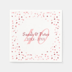 40th Wedding Anniversary Ruby Hearts Confetti Napkin