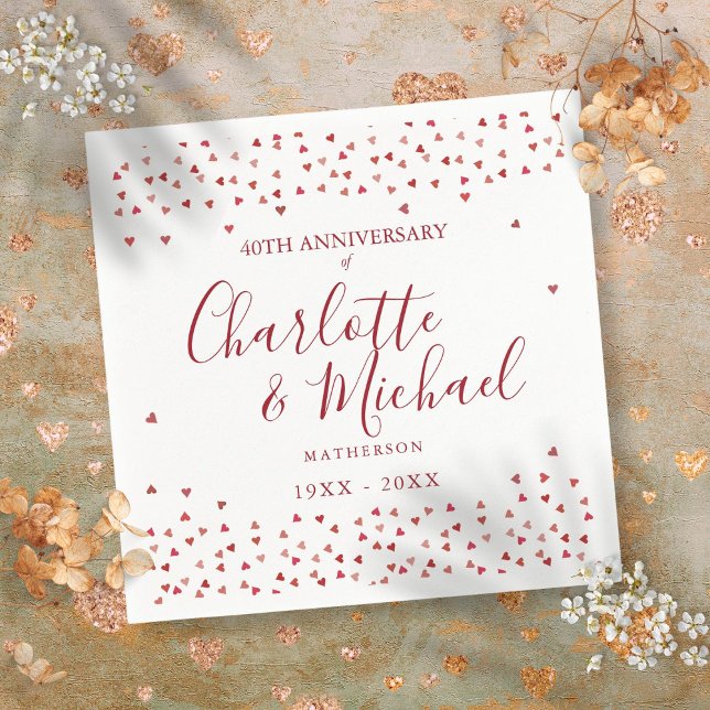 40th Wedding Anniversary Ruby Hearts Confetti Napkin (40th Wedding Anniversary Ruby Hearts Confetti Napkins)