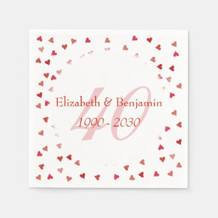 40th Wedding Anniversary Ruby Hearts Confetti Napkin