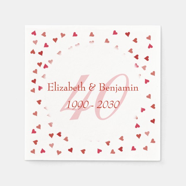 40th Wedding Anniversary Ruby Hearts Confetti Napkin (Front)