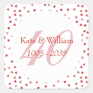 40th Wedding Anniversary Ruby Hearts Confetti Square Sticker