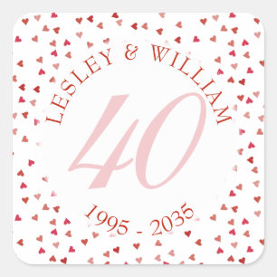 40th Wedding Anniversary Ruby Hearts Confetti Square Sticker