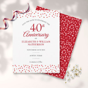 40th Wedding Anniversary Ruby Hearts Save the Date Postcard