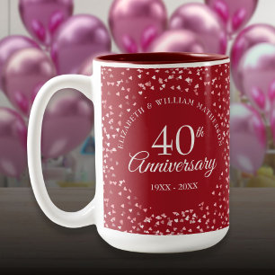 40th Wedding Anniversary Ruby Hearts Two-Tone Coffee Mug
