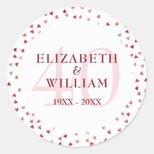 40th Wedding Anniversary Ruby Love Hearts Confetti Classic Round Sticker