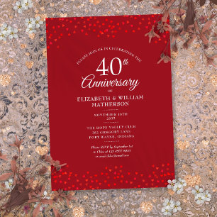 40th Wedding Anniversary Ruby Love Hearts Confetti Invitation