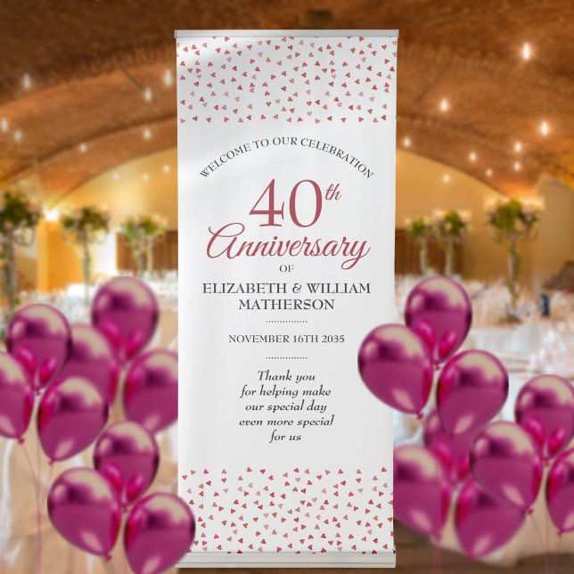 40th Wedding Anniversary Ruby Love Hearts Welcome Retractable Banner (40th Wedding Anniversary Ruby Love Hearts Welcome Retractable Banner)