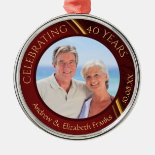40th Wedding Anniversary Ruby Photo Metal Tree Decoration