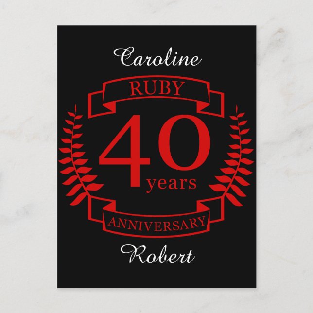 40th Wedding ANNIVERSARY RUBY Postcard (Front)