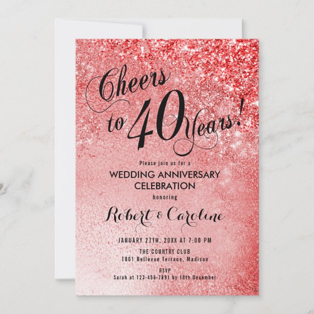 40th Wedding Anniversary Ruby Red Invitation (Front)