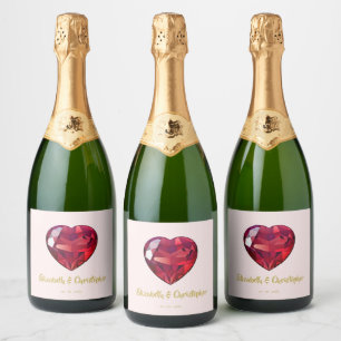 40th Wedding Anniversary Ruby Red Pink Gold   Sparkling Wine Label