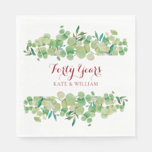 40th Wedding Anniversary Ruby Script Greenery  Napkin
