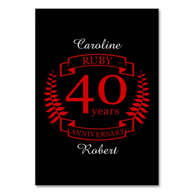 40th Wedding ANNIVERSARY RUBY Table Number (Front)