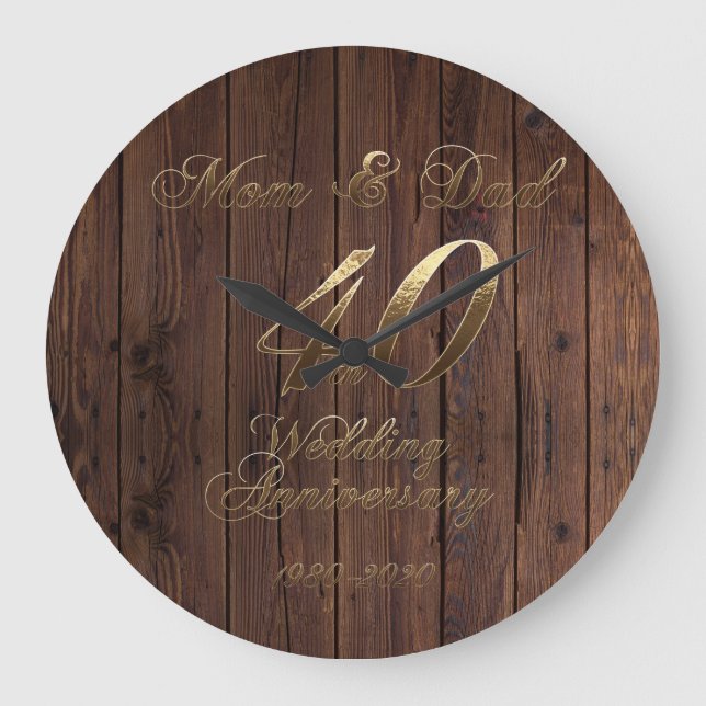 40th Wedding Anniversary Ruby Wedding Parents Large Clock (Front)
