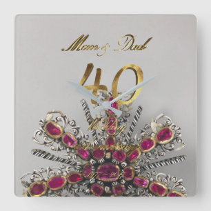 40th Wedding Anniversary Ruby Wedding Parents Square Wall Clock