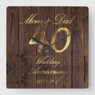 40th Wedding Anniversary Ruby Wedding Parents Square Wall Clock